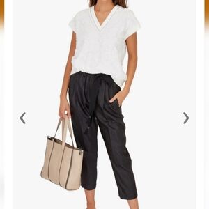 BRUNELLO CUCINELLI Black Raffia Linen Belted Cropped Pant made in Italy